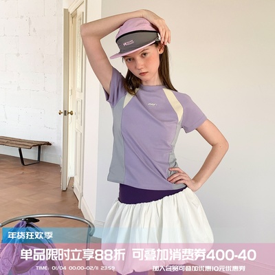 square houlest户外休闲拼接骑行运动训练健身瑜伽短袖T恤上衣女