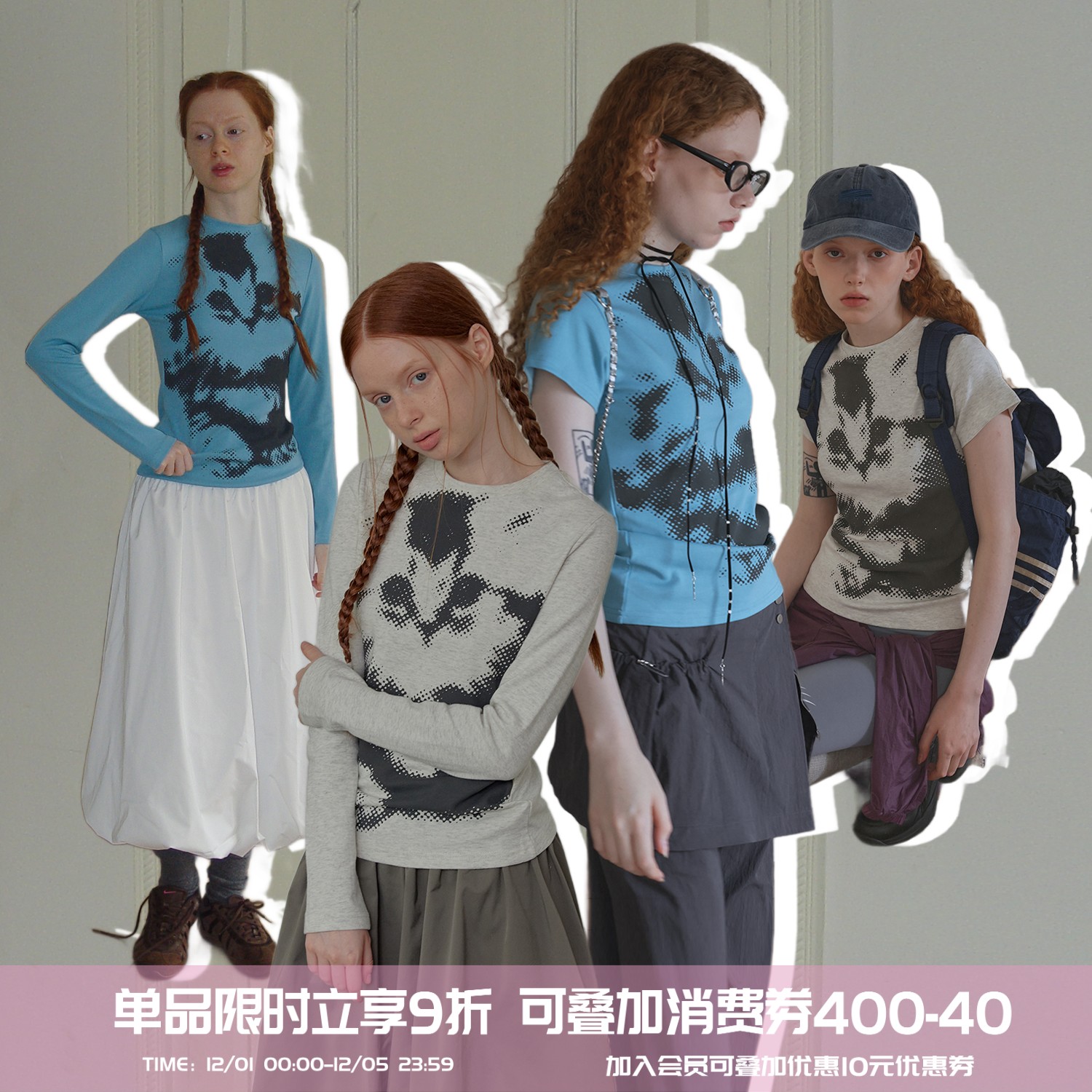 短袖甜酷辣妹纯棉猫咪印花