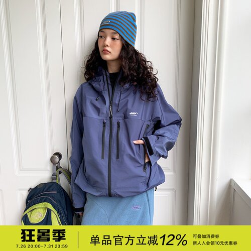 square houlest户外男女休闲三防硬壳印花登山连帽夹克冲锋衣外套