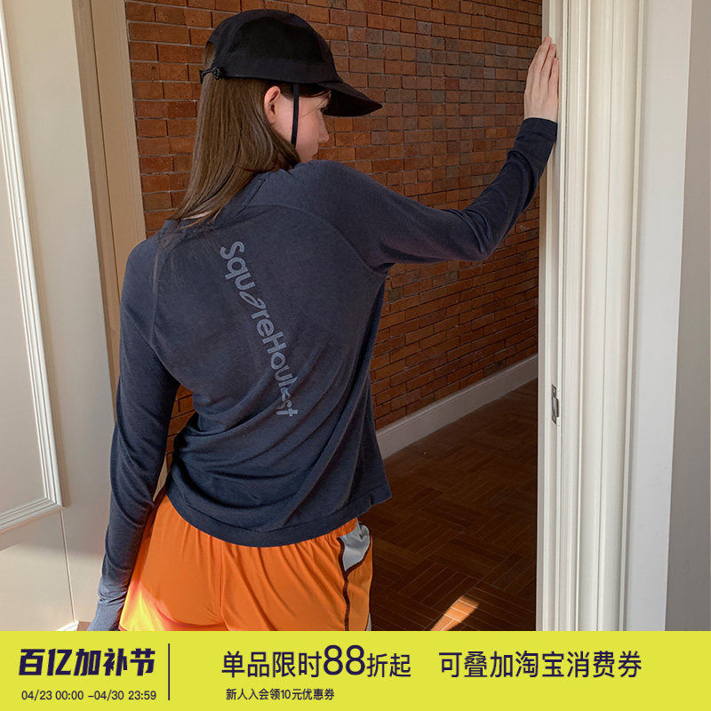 square houlest户外吸湿抗菌休闲T恤健身瑜伽跑步运动防晒长袖女
