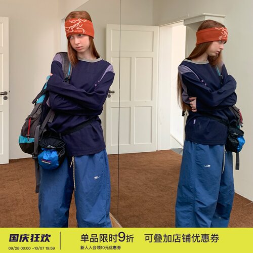 户外山系骑行运动拼接印花T恤