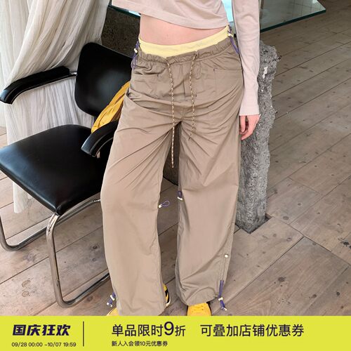 square houlest户外徒步登山休闲百搭双腰头抽绳宽松运动长裤女