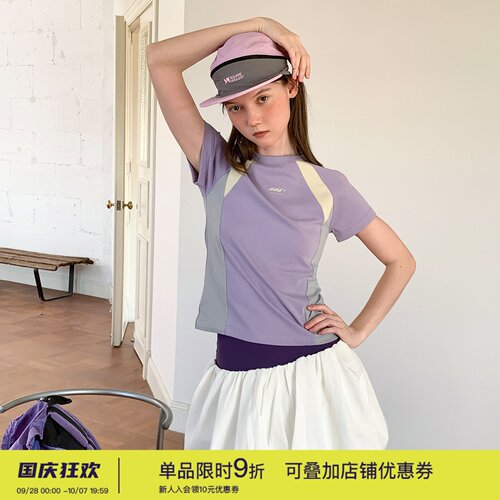 square houlest户外休闲拼接骑行运动训练健身瑜伽短袖T恤上衣女