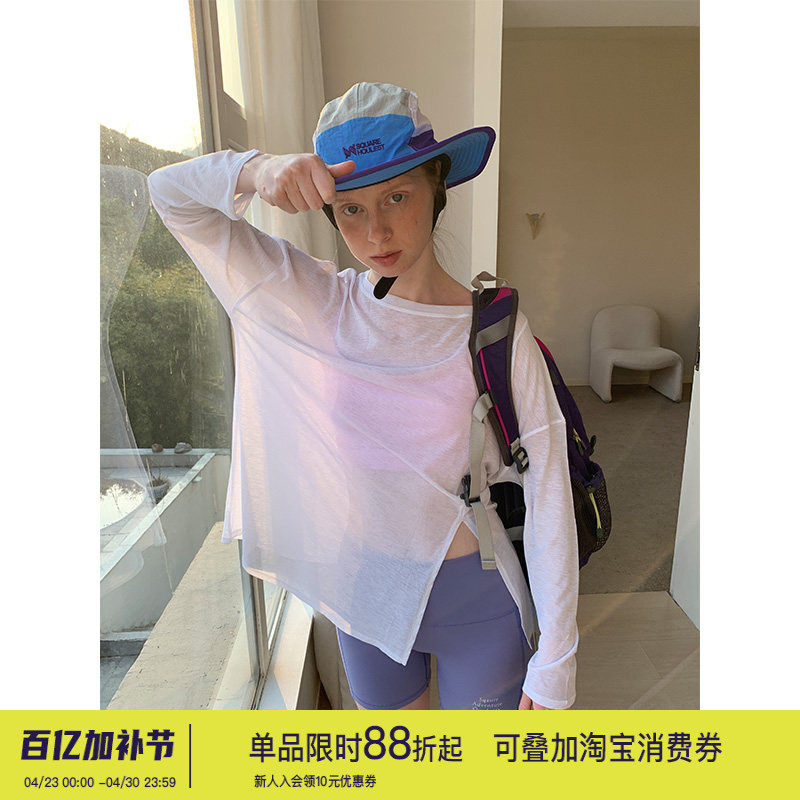 square houlest轻薄运动瑜伽服罩衫宽松速干吸汗长袖上衣网球服女