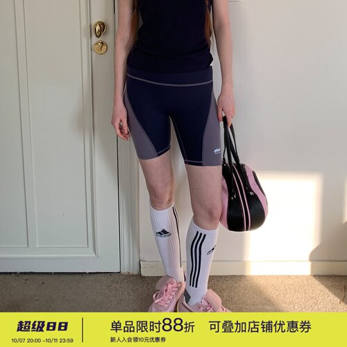 square houlest撞色高弹修身骑行健身跑步运动瑜伽裤三分短裤女