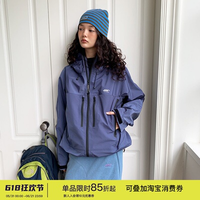 square houlest户外男女休闲三防硬壳印花登山连帽夹克冲锋衣外套