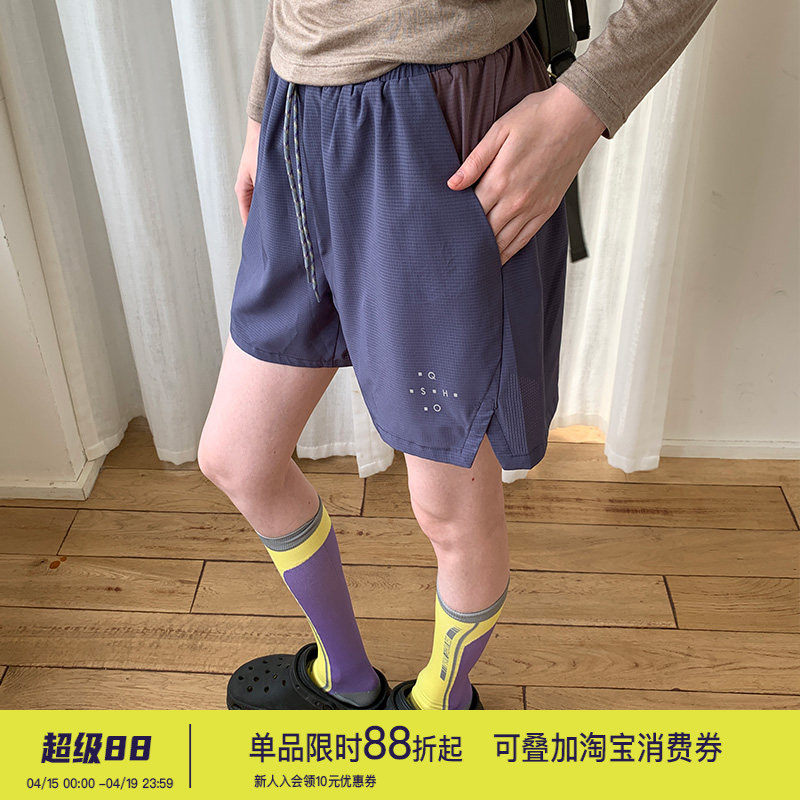 square houlest户外运动速干防泼水宽松显瘦撞色抽绳短裤女五分裤