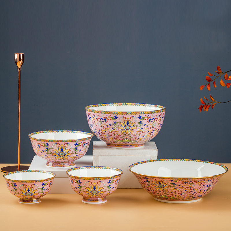 森磊陶瓷中式家用金边碗盘