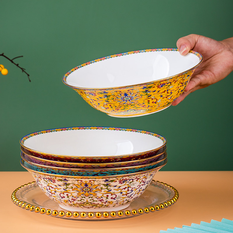 家用碗陶瓷大号汤碗菜碗珐瑯彩碗2025新款大容量面 面碗酸菜鱼大