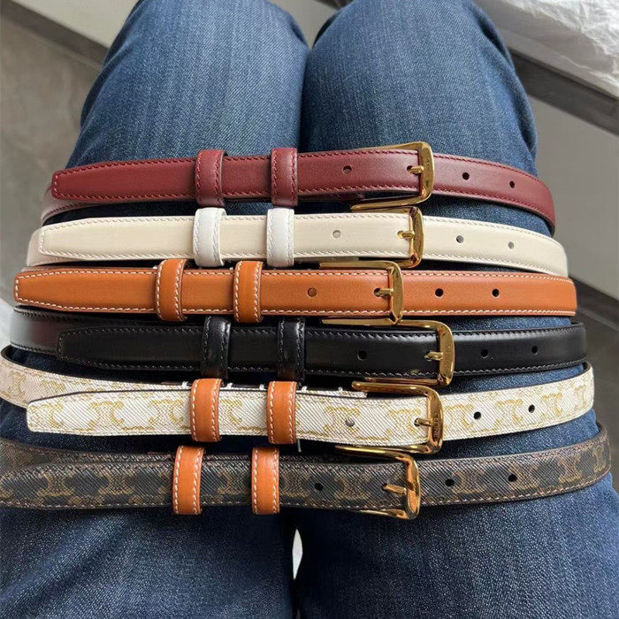 头层牛皮新款凯旋门针扣腰带女士挂坠装饰皮带百搭纯真皮搭配裤带