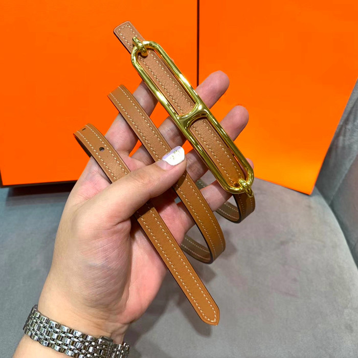 猪鼻子H扣epsom真皮女士腰带细