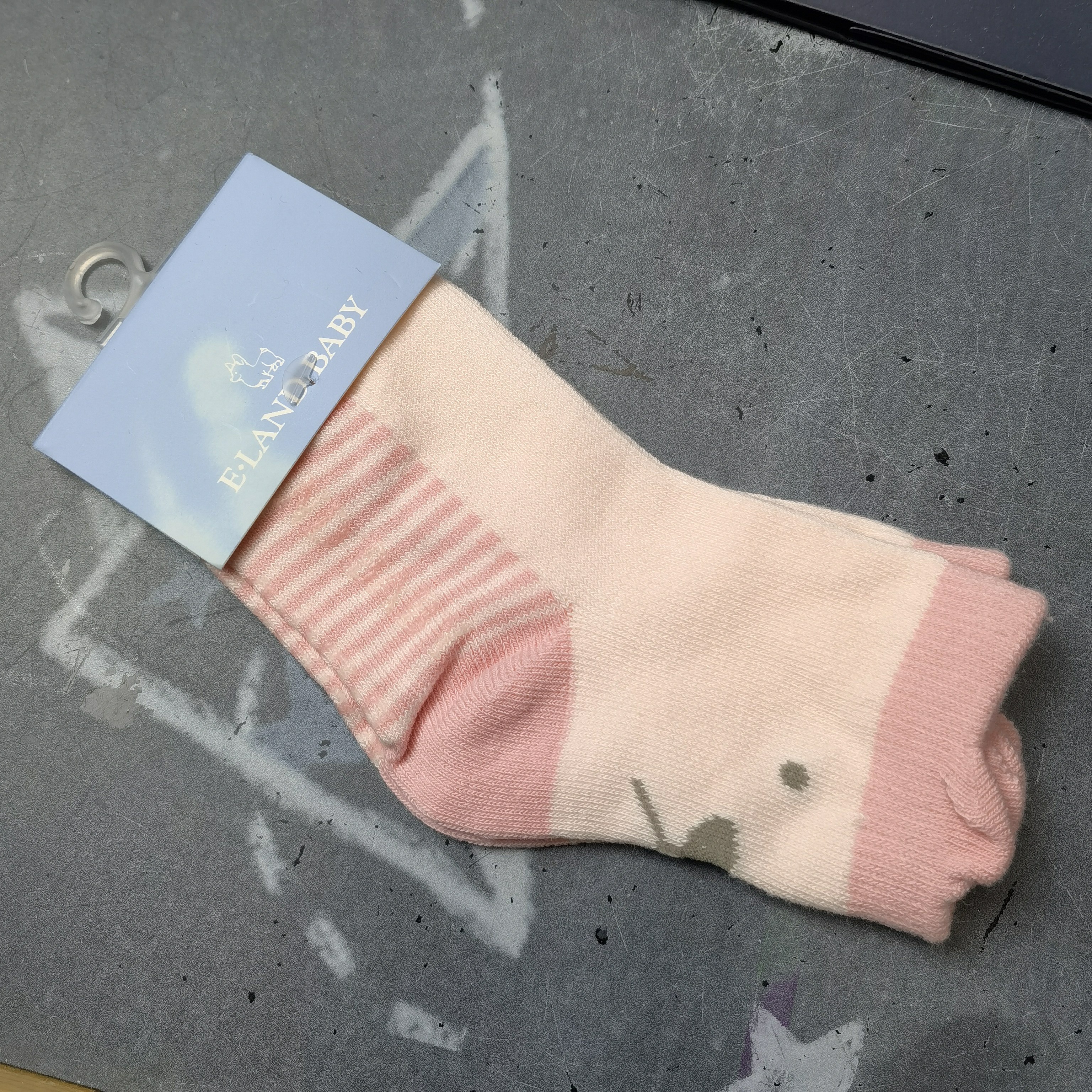 E-landkids 依恋儿童 BABY婴童 女童 条纹卡通 防滑 袜子
