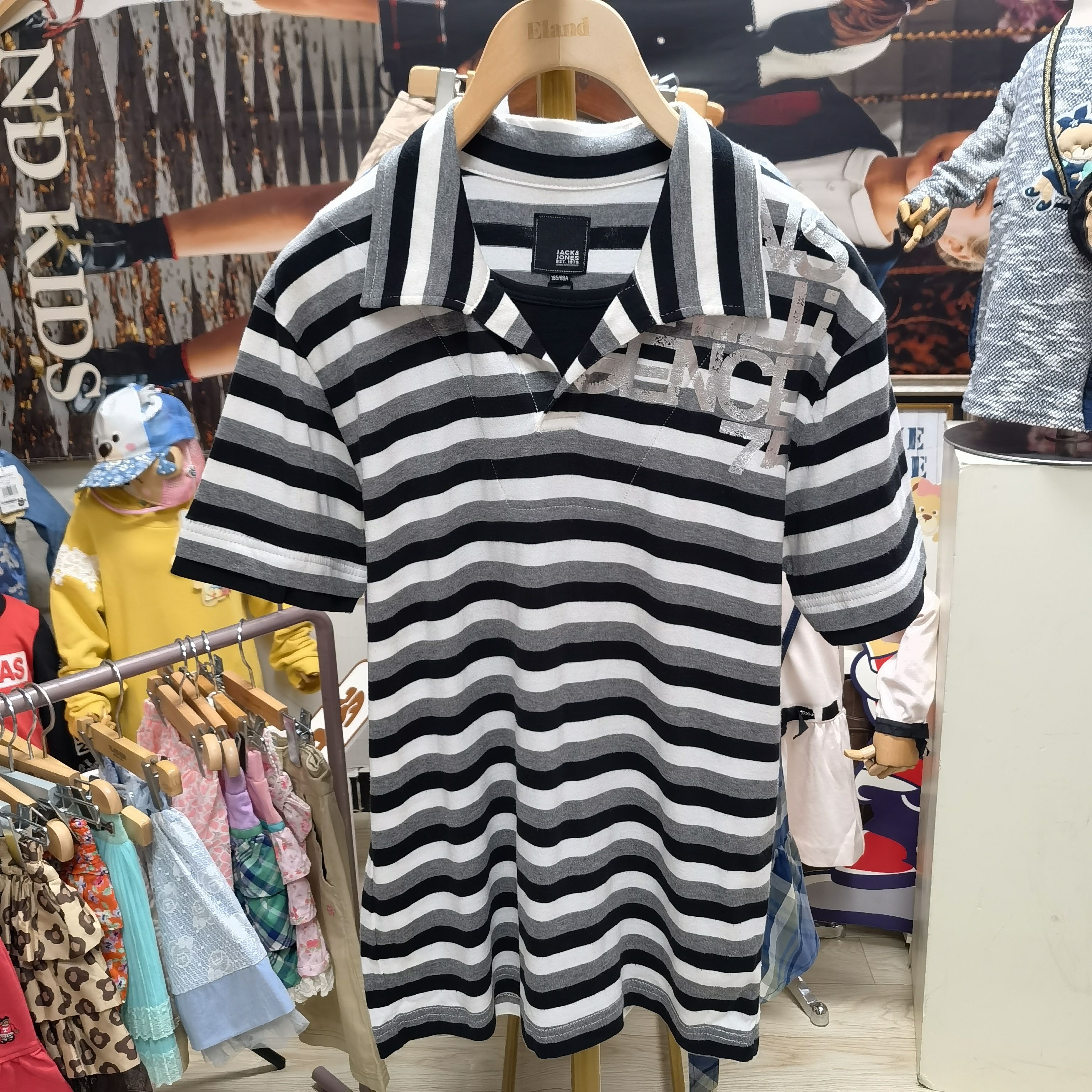 杰克琼斯/Jack&Jones 男士夏款纯棉后背印花假两件大翻领 短袖T恤