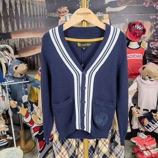 eland kids/依恋童装 男童春秋款 100%棉V领 开衫 针织衫