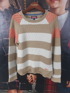 E-land依恋成人秋冬款（大童可穿）含棉不扎身，条纹圆领毛衣！