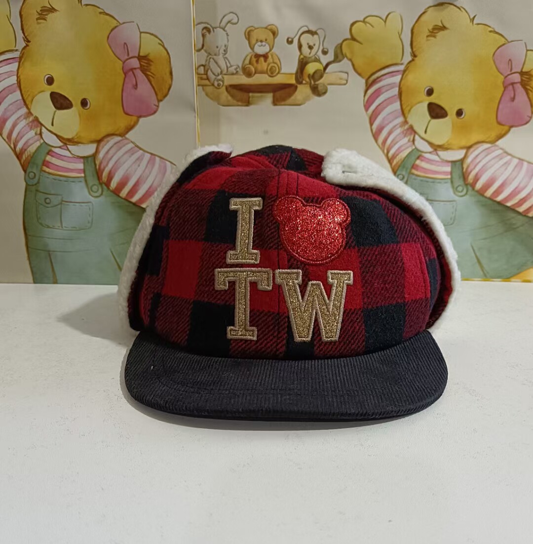 teenieweenie/小熊 童装男童冬款 格子翻遍护耳棉帽