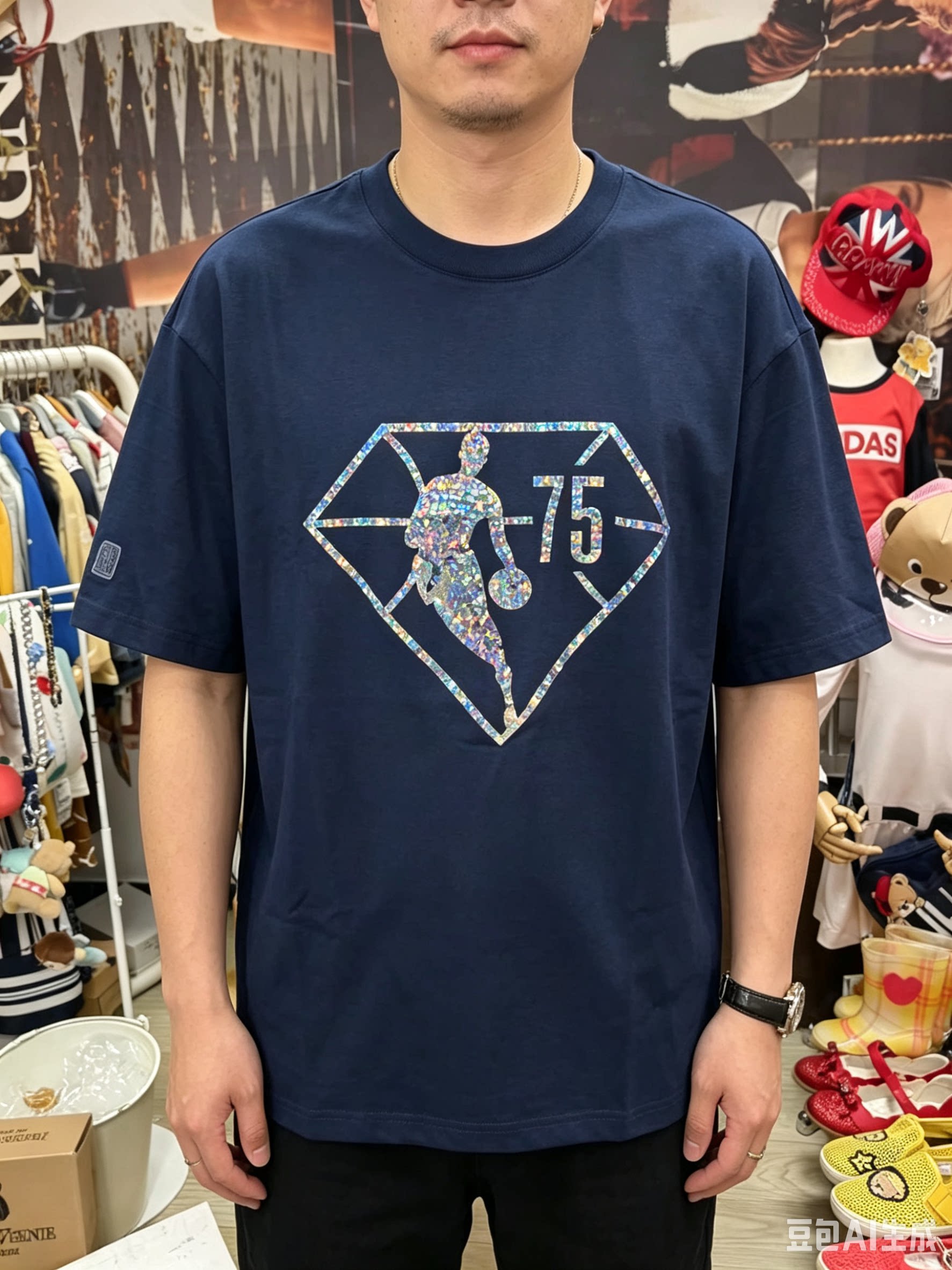 NBA成人 男子夏款 75周年纪念款 速干 激光logo圆领套头 短袖 T恤