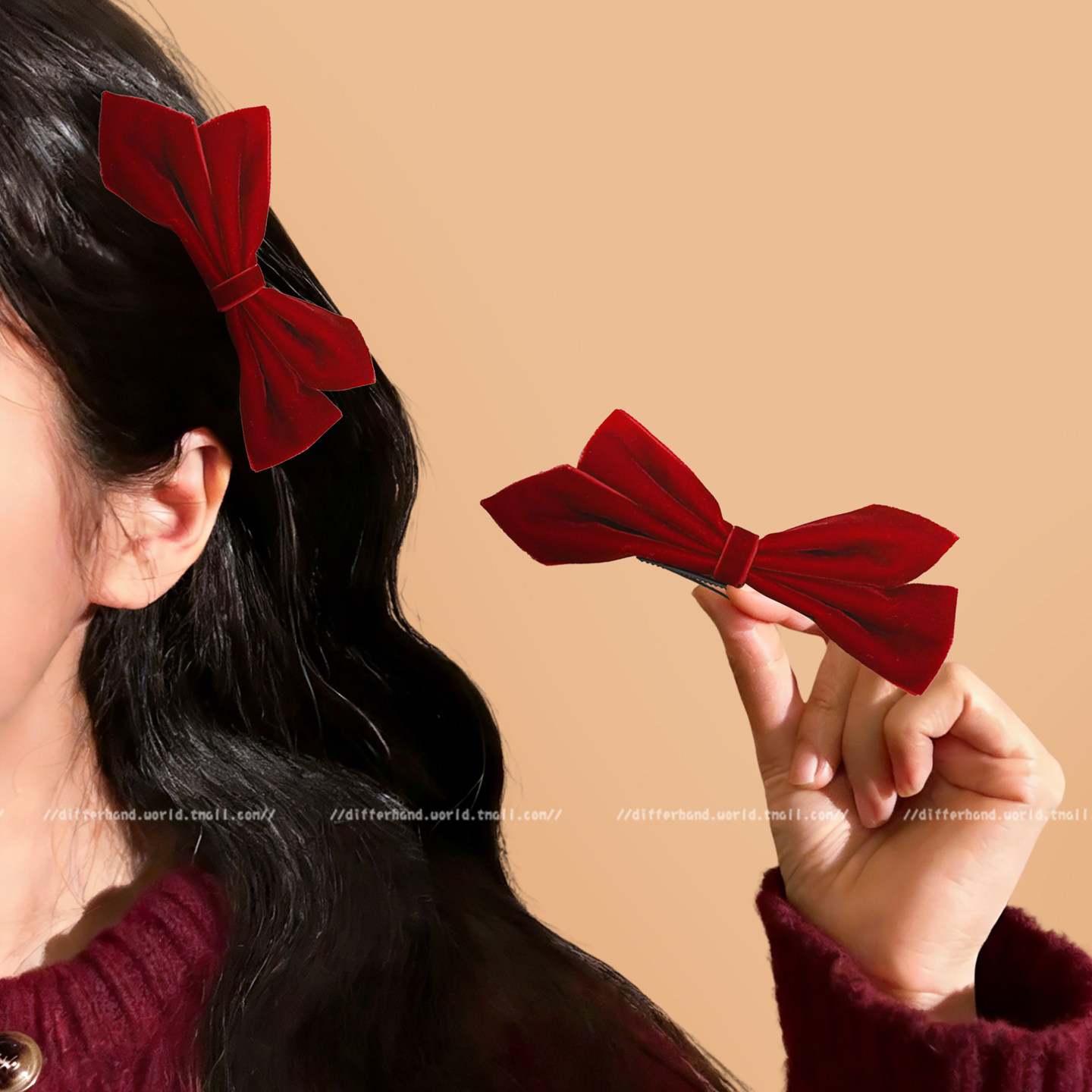 新年氛围感红色立体丝绒蝴蝶结发夹女公主风侧边夹发卡鸭嘴夹发饰,饰品/流行首饰/时尚饰品新,发饰,淘宝优惠券,粉丝福利购,淘宝优惠卷