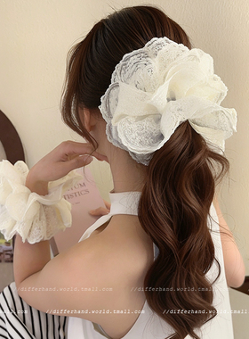白色蕾丝大肠发圈女高级感2025新款超大发绳扎发马尾发捆头绳头饰
