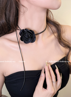 choker黑色玫瑰花锁骨链颈链项链女高级花朵脖子系花颈带颈花配饰