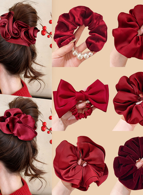 新年过年本命年马年红色大肠发圈女高级感头绳扎发绳头花头饰发饰