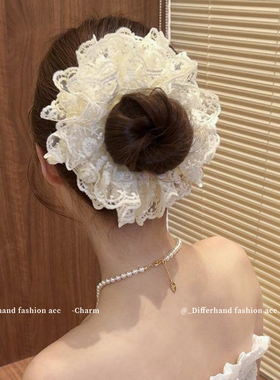 白色蕾丝大肠发圈女高级感扎头发绳超仙头花氛围感头绳橡皮筋发饰