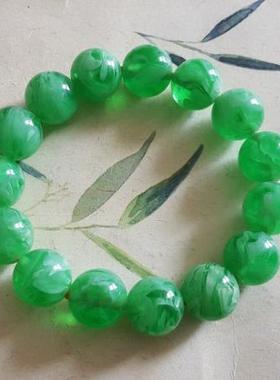 中东贵族波罗的海蜜蜡手串绿玻璃丝水晶圆珠变光蓝色男女款特价