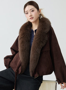 白鹅绒女羽绒服秋冬大翻领狐狸毛