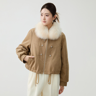 短款工装宽松抽绳保暖秋冬薄款白鹅绒外套羽绒服女整皮狐狸毛皮草