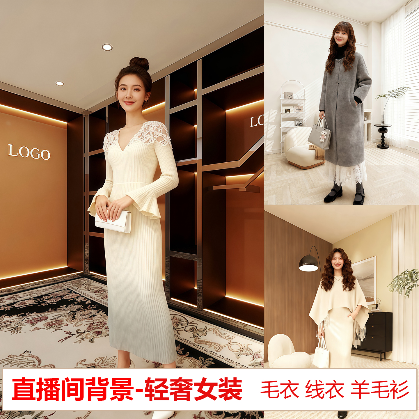 电商服装摄影拍照拍摄背景轻奢女装2026新款直播间3D立体背景布秋冬高端场景搭建布置可定制室内主播带货