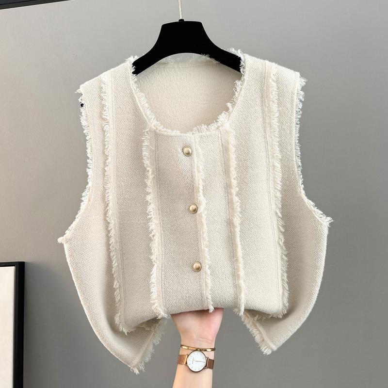 秋冬上衣高级感针织背心流苏马甲
