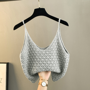韩系钩花镂空针织吊带马甲女春季新款叠穿无袖毛衣小坎肩背心上衣