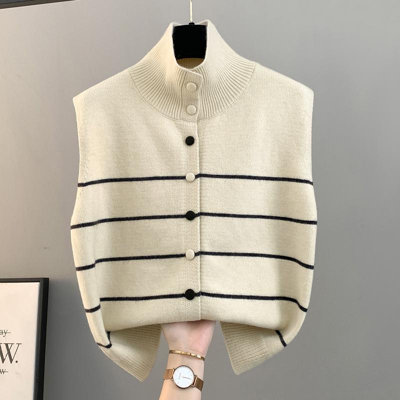 柔软亲肤 宽松舒适 加厚半高领马甲 条纹控