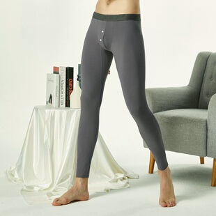 保暖裤男士中厚秋裤 开口门襟中腰低腰紧身修身纯色U凸棉裤打底裤