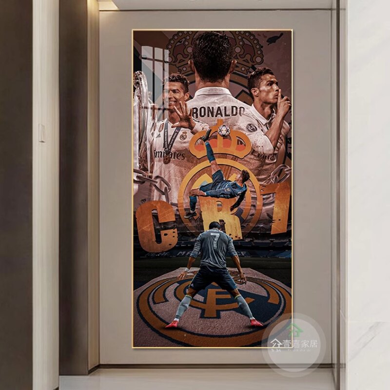 C罗足球玄关装饰画总裁CR7走廊过道挂画体育创意壁画球星背景墙