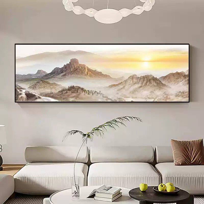 新中式客厅装饰画山水壁画沙发背景墙面挂画办公室抽象日出风景画