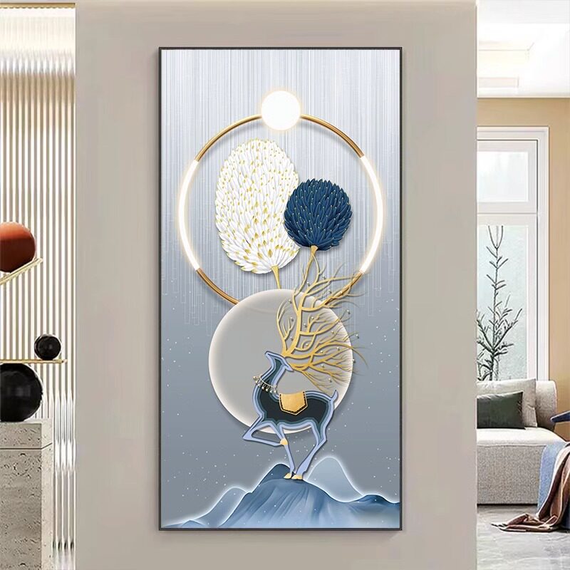 玄关装饰画轻奢入户走廊过道墙壁画现代简约新中式九鱼图玄幻挂画图片