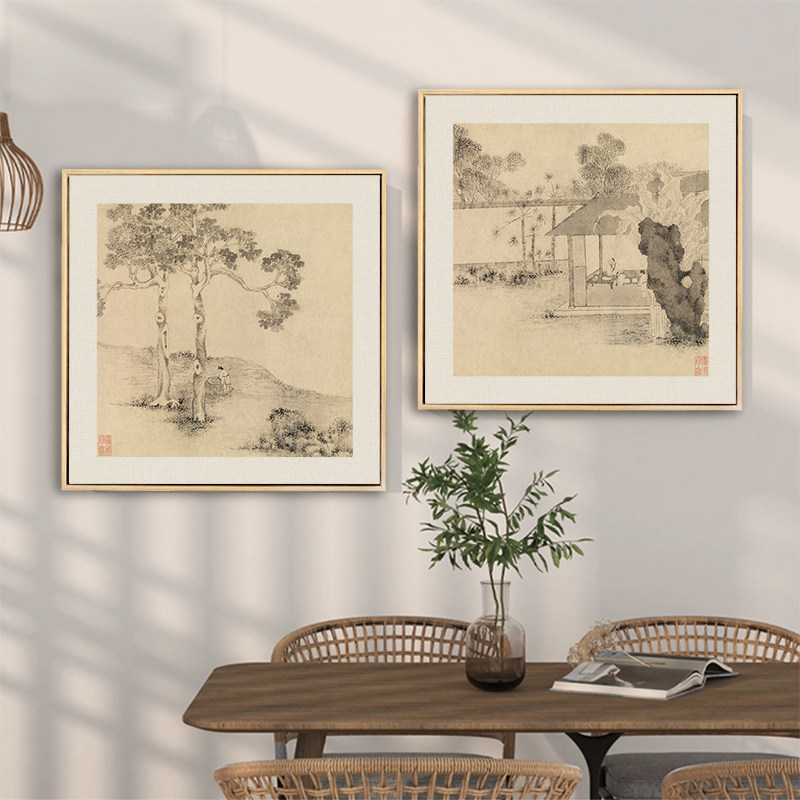 新中式客厅原木风装饰画餐厅玄关山水画茶室书法字画书房禅意挂画