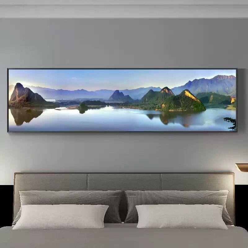 现代卧室床头装饰画山水风景现代简约挂画横版宾馆酒店房间壁画大