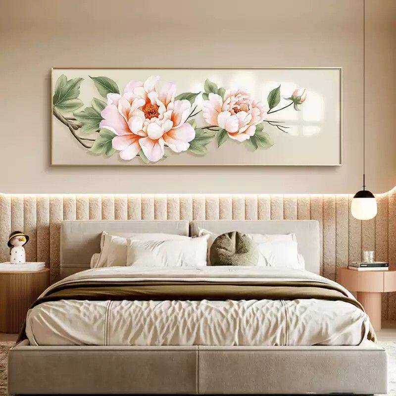 背景墙装饰画客厅主卧开卧室挂画沙发床头富贵花横版牡丹挂画壁画