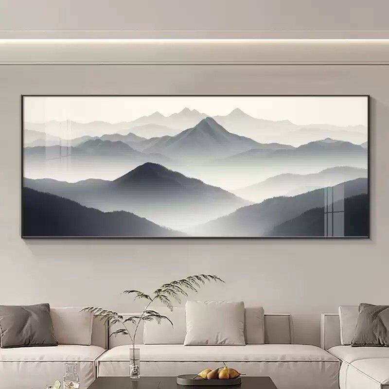 背景墙靠山客厅新高级装饰画无水沙发风景挂画壁画有山感中式背有