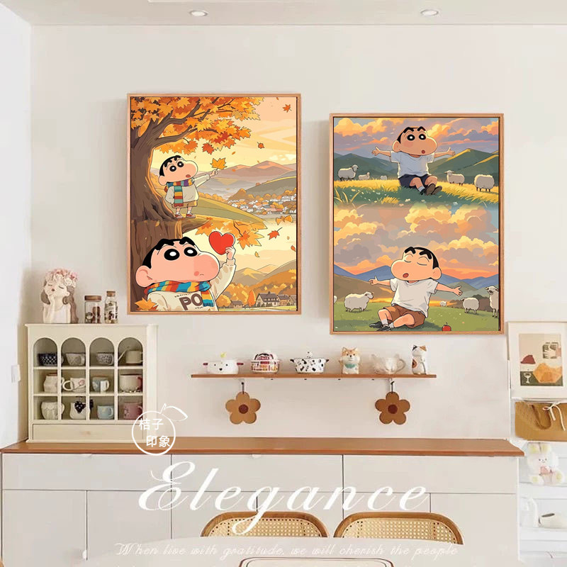治愈系新款蜡笔小新儿童房卧室挂画餐厅客厅装饰画桌面电视柜摆画