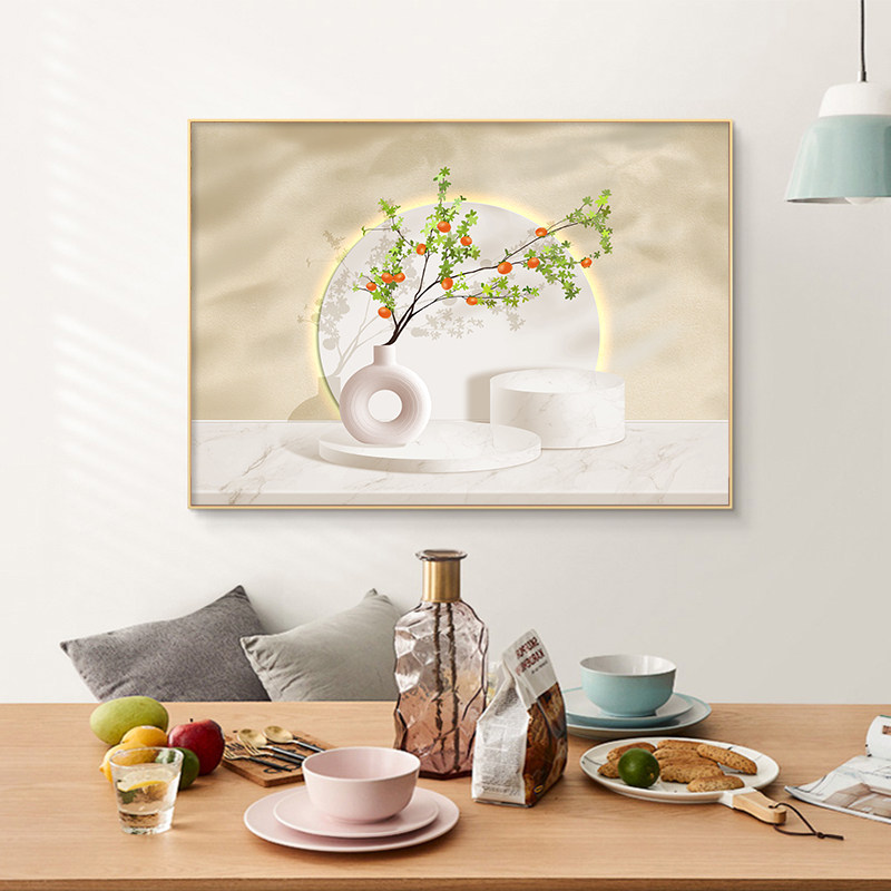 现代简约餐厅装饰画清新绿植饭厅背景墙高级感客厅挂画走廊的壁画