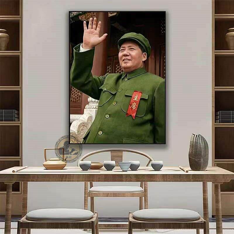 伟人毛主席人物装饰画毛泽东穿军装挥手挂画客厅中堂背景墙壁画