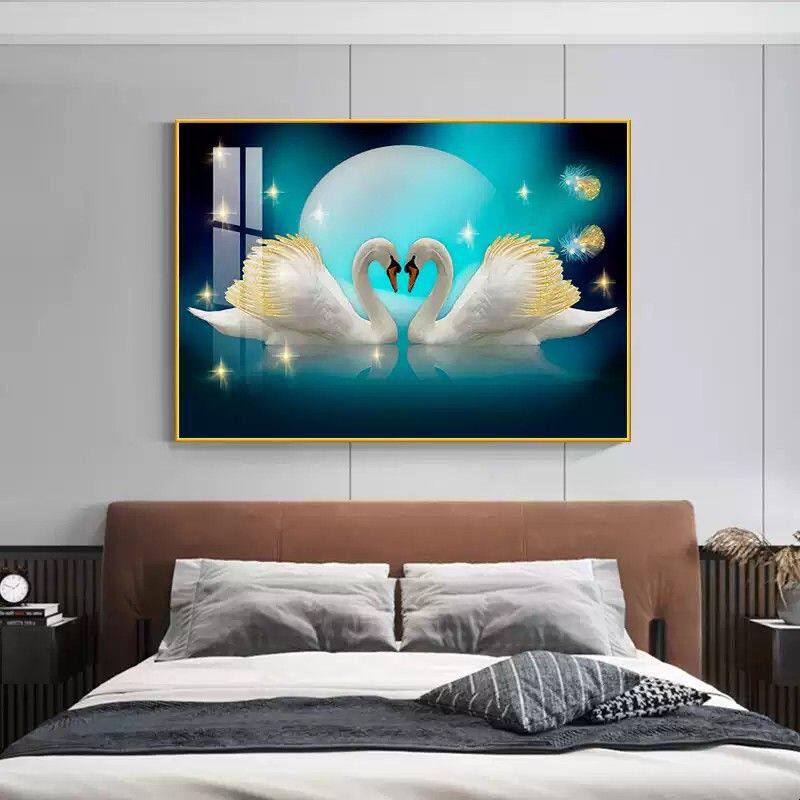 天鹅床头画主卧室背景墙装饰画现代简约壁画酒店宾馆房间挂画温馨