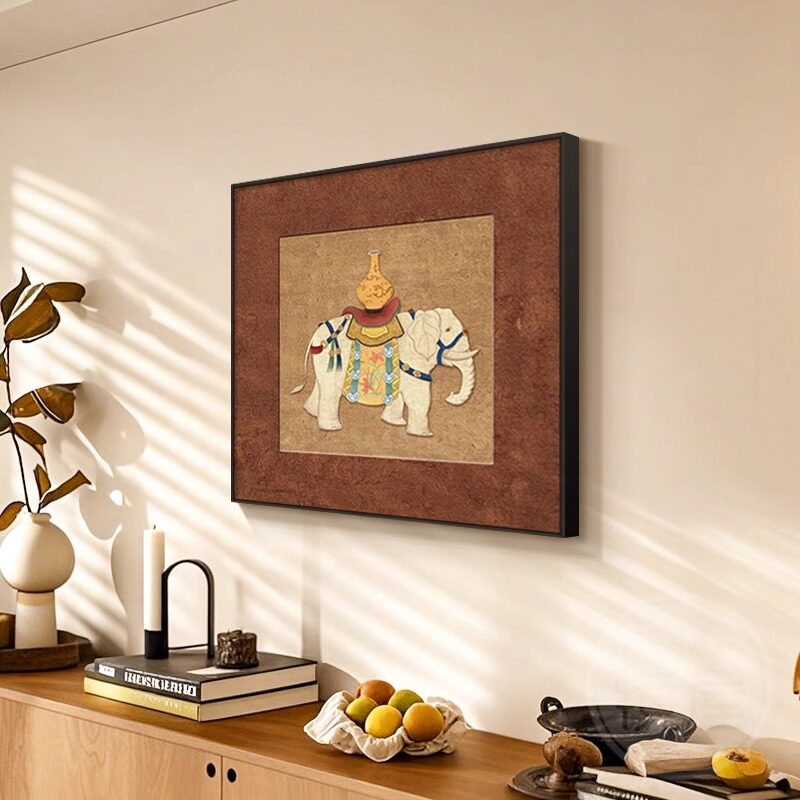 中古风吉象餐厅装饰画法式复古饭厅餐桌挂画小众艺术桌面摆件壁画