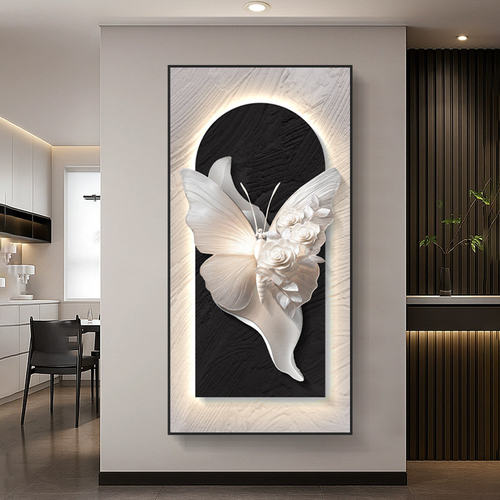 现代简约玄关装饰画入户门正对墙挂画蝴蝶灯画高级感走廊过道壁画
