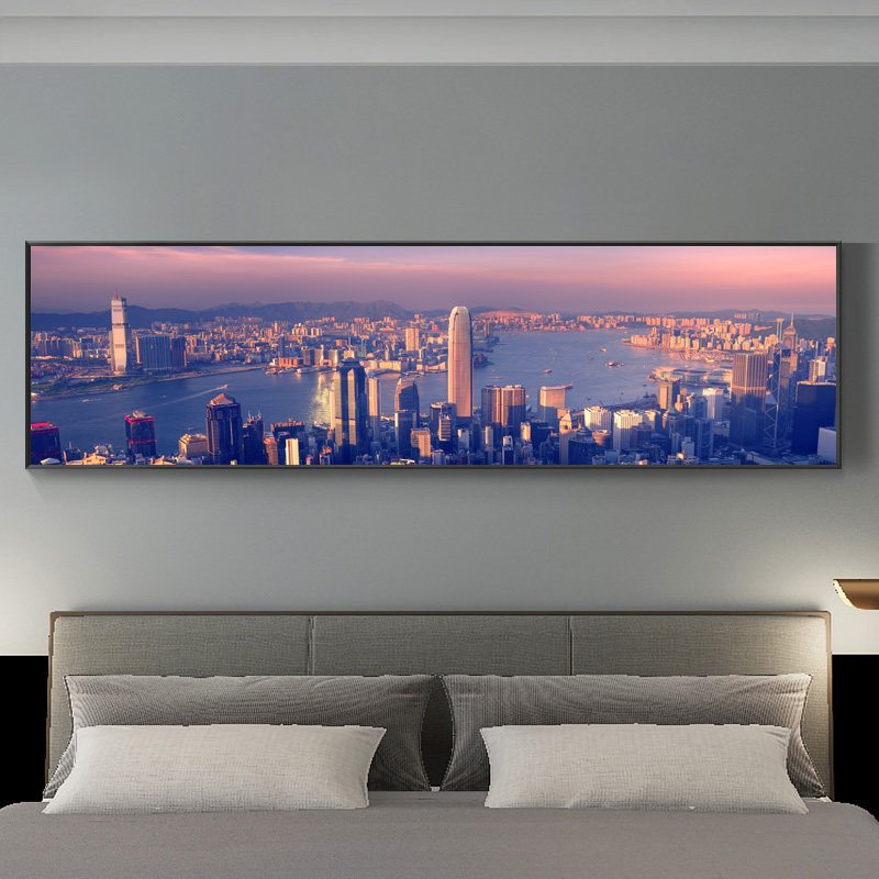 卧室床头风景挂画城市夜景装饰画上海香港建筑酒店公寓咖啡厅壁画