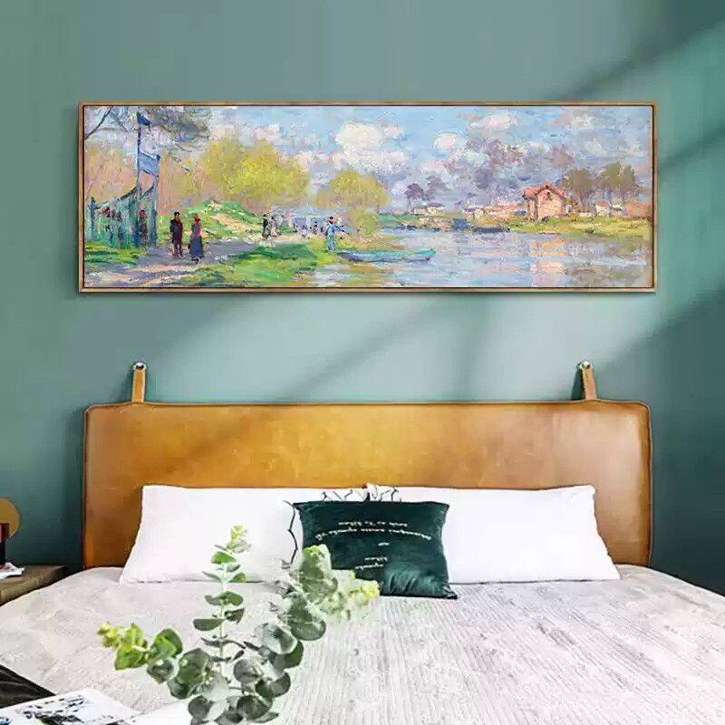 莫奈卧室床头装饰画现代简约印象派房间挂画梵高名画北欧风景壁画