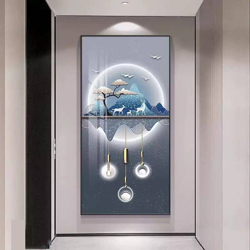 轻奢入户玄关装饰画进门客厅走廊过道背景墙挂画玄幻现代简约壁画